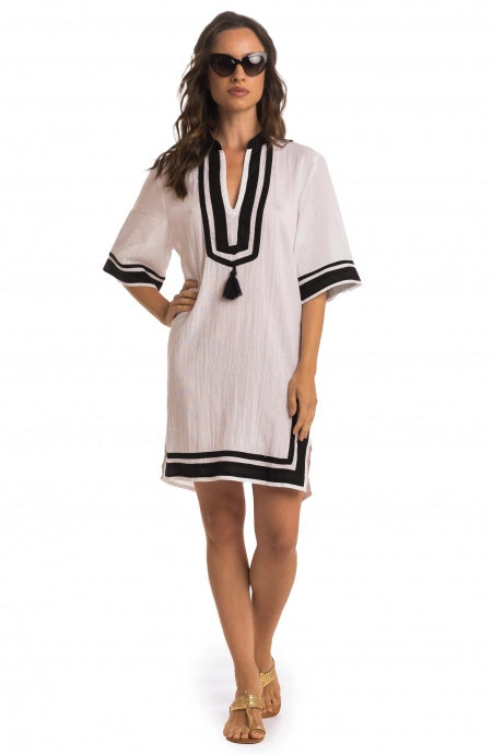 Abito Caftano con Profili Tinta Unita Poisson D'Amour