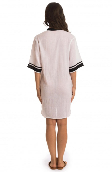 Abito Caftano con Profili Tinta Unita Poisson D'Amour