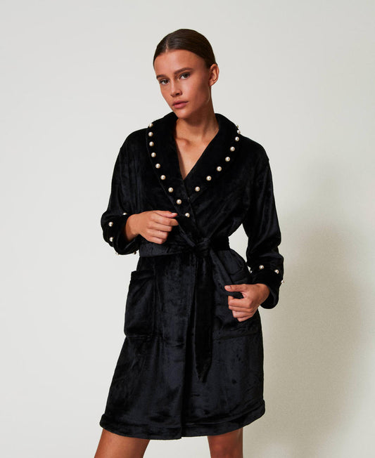 Vestaglia Faux Fur con Perle Twinset