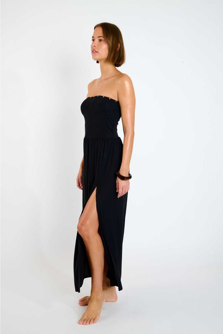 Abito senza Spalline con spacco Nero Zirah Perlina Banana Moon