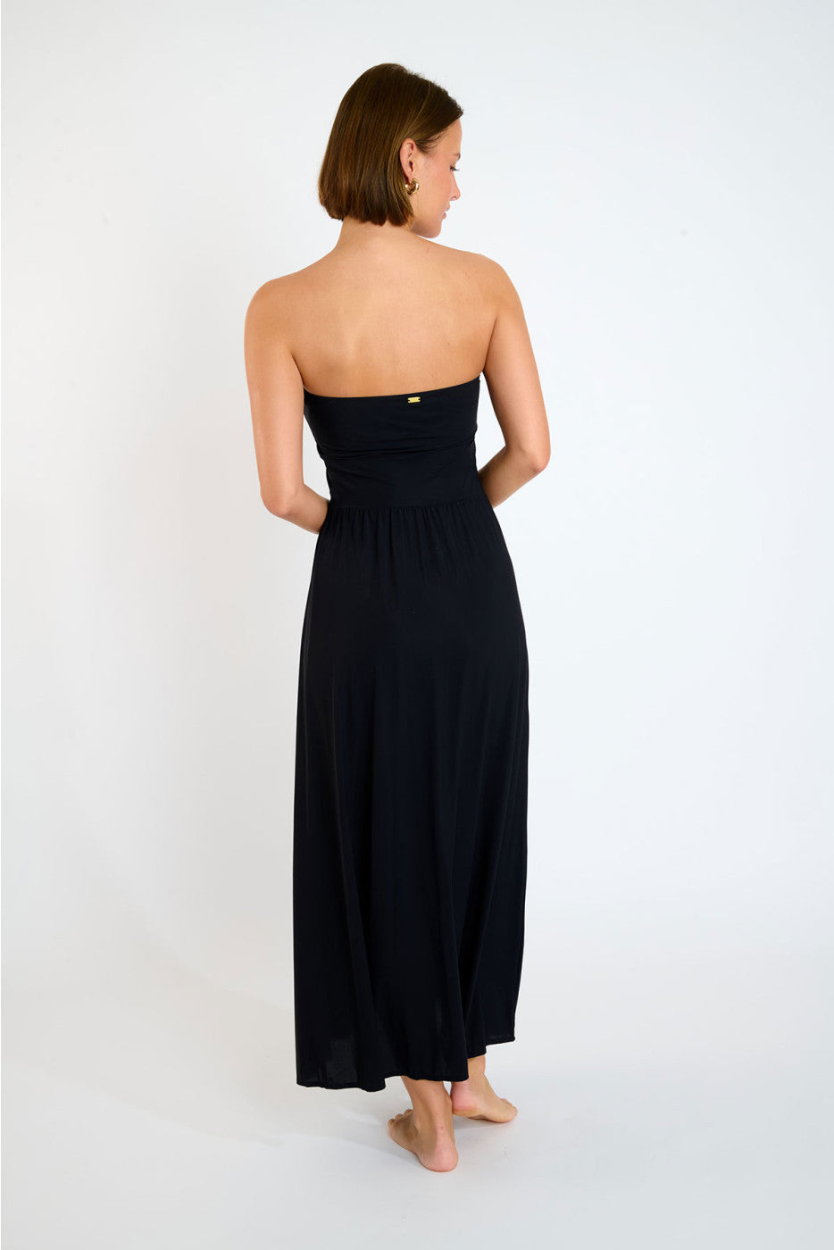 Abito senza Spalline con spacco Nero Zirah Perlina Banana Moon