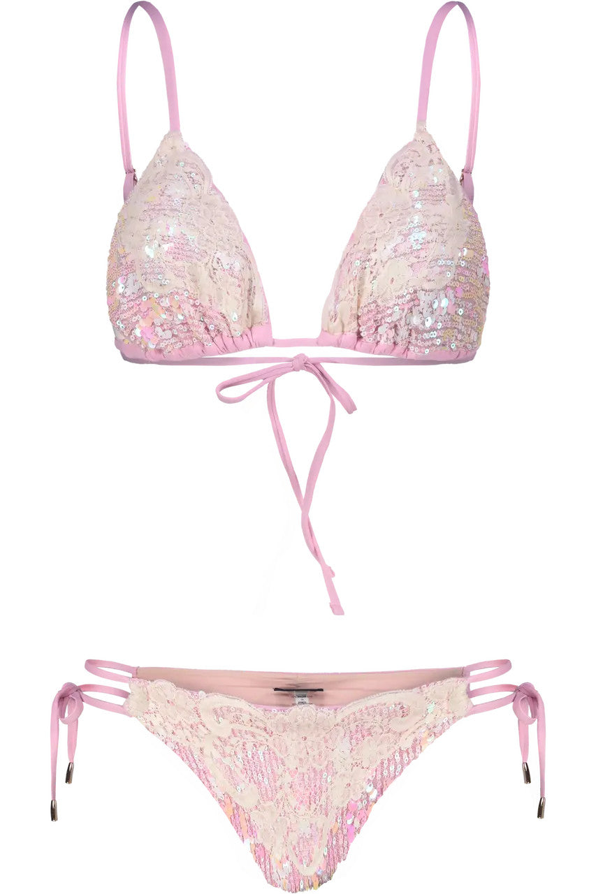Bikini Triangolo con Paillettes e Slip brasiliano in pizzo Miss Bikini