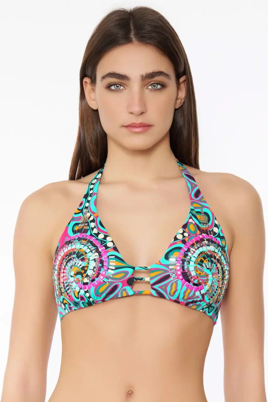 Bikini Triangolo a Vela con Spirale di Strass e Borchie